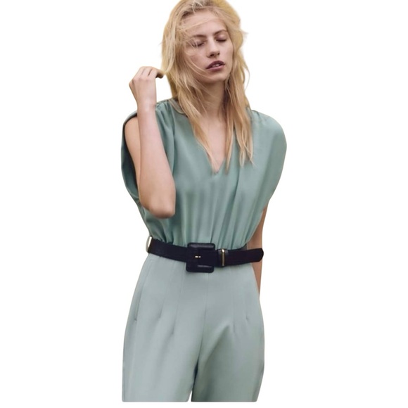 ZARA Sea Green Belted Jumpsuit – Size XS – New - Picture 5 of 7